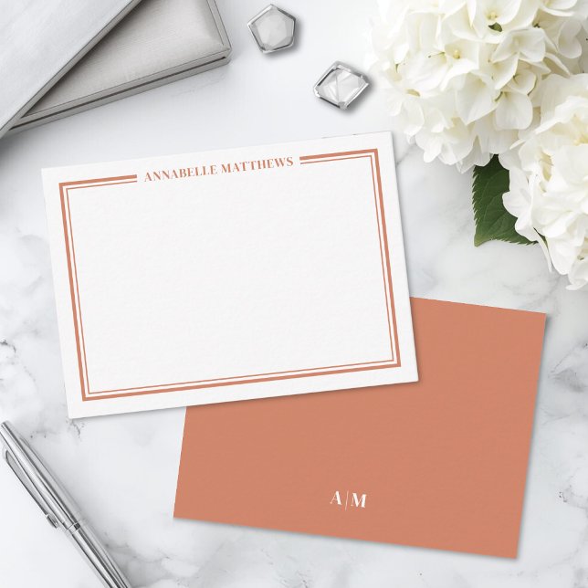 Burnt Orange Border Minimalist Name Monogram Card (Burnt Orange Border Minimalist Name Monogram Note Card )