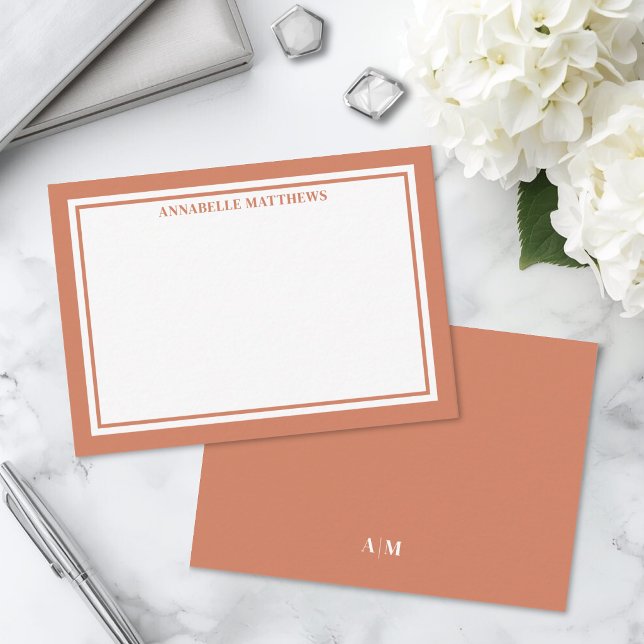 Burnt Orange Border Minimalist Name Monogram Card (Burnt Orange Border Minimalist Name Monogram Note Card )