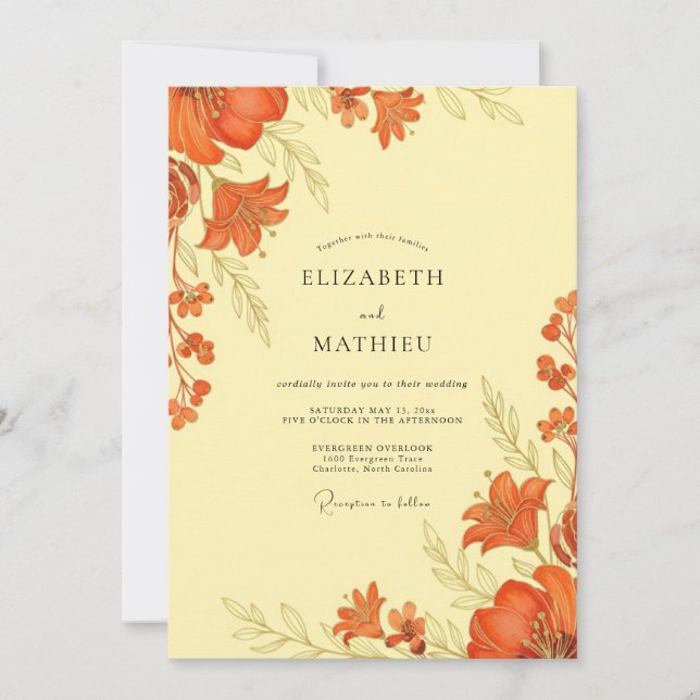 Burnt Orange Botanical Autumn Wedding Invitation (Front)