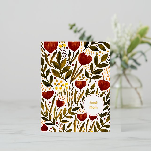 Burnt Orange Botanical Best mum Mother's day Foil Holiday Postcard (Standing Front)