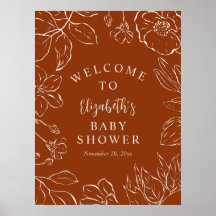 Burnt Orange Botanical Floral Baby Shower Welcome