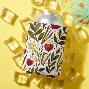 Burnt orange botanical floral illustration can cooler