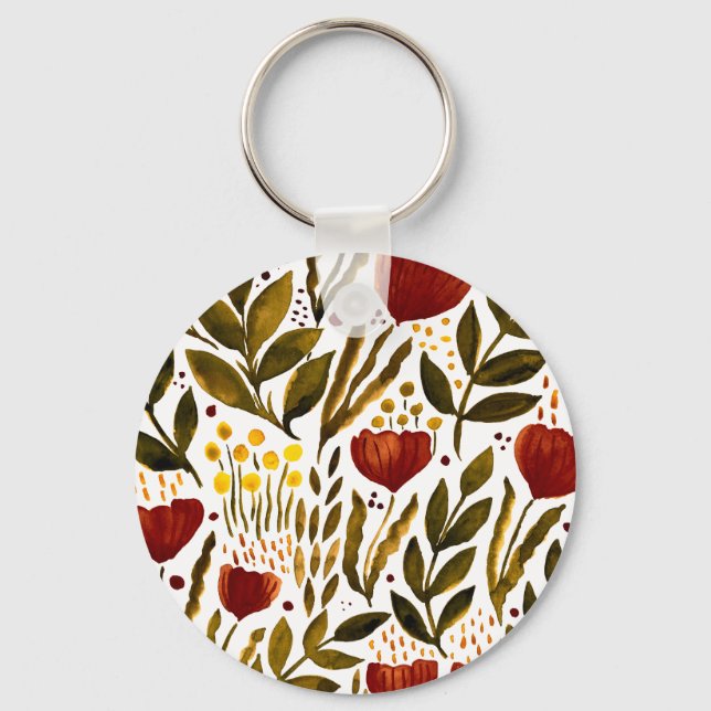 Burnt orange botanical floral illustration  key ring (Front)