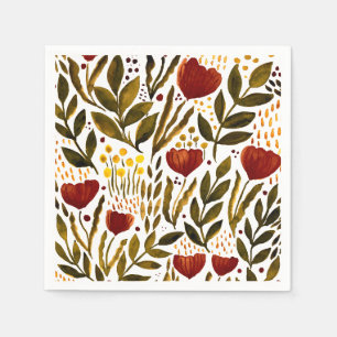 Burnt orange botanical floral illustration  napkin