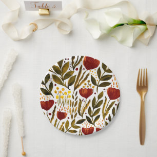 Burnt orange botanical floral illustration  paper plate