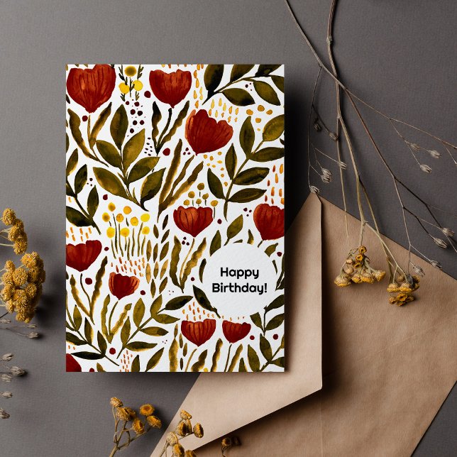 Burnt Orange Botanical Happy Birthday Holiday Card (Creator Uploaded)