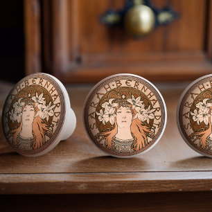 Burnt Orange Bronze Mucha Sarah Bernhardt Vintage Ceramic Knob