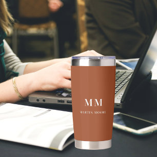 Burnt orange brown custom monogram initials name insulated tumbler