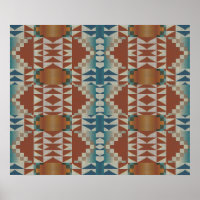 Burnt Orange Brown Teal Blue Ethnic Tribal Mosaic