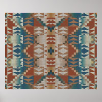 Burnt Orange Brown Teal Blue Ethnic Tribal Mosaic