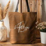 Burnt Orange Brushed Metal Beige White Monogram  Tote Bag<br><div class="desc">This elegant personalised tote bag features a monogram and first name in modern beige and white script on a burnt orange brushed metal background.</div>