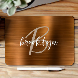 Burnt Orange Brushed Metal Script Monogram  Mouse Pad