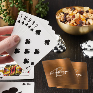 Burnt Orange Brushed Metal Script Monogram  Playing Cards