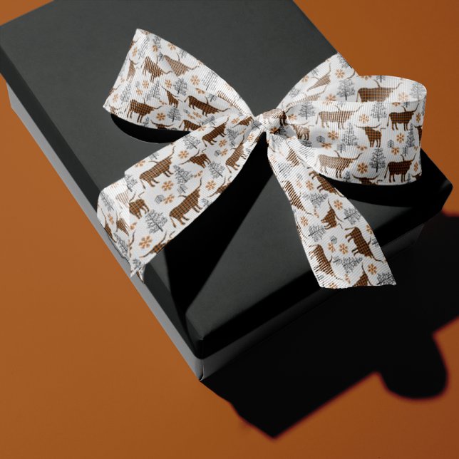 Burnt Orange Buffalo Plaid Longhorn Pattern Satin Ribbon (Creator Uploaded)