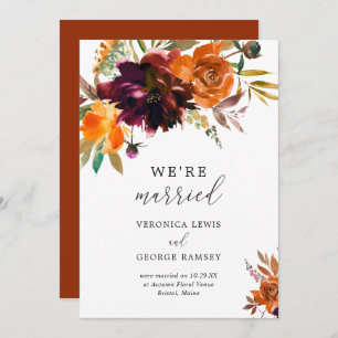 Burnt Orange Burgundy Fall Floral Rustic Wedding Announcement