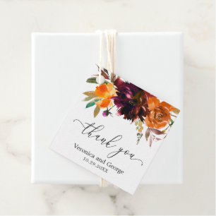 Burnt Orange Burgundy Fall Floral Rustic Wedding Favour Tags