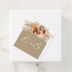 Burnt orange burgundy flowers terracotta initials  favour tags