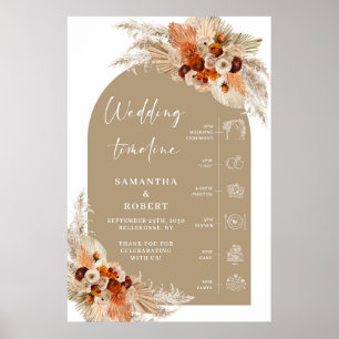 Burnt orange burgundy terracotta Wedding Timeline  Poster