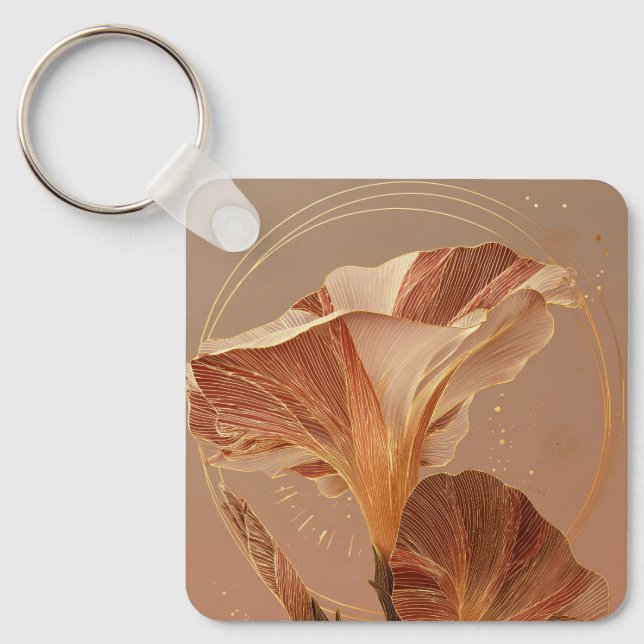 Burnt Orange Calla Lily Botanical Key Ring (Front)
