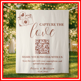 Burnt Orange Capture The Love QR Wedding Backdrop Tapestry