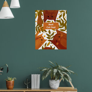 Burnt orange cat and branches Best cat dad Poster