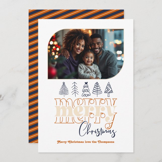 Burnt Orange Champagne & Navy Modern Retro Holiday (Front/Back)