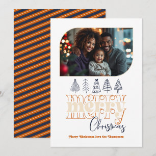 Burnt Orange Champagne & Navy Modern Retro Holiday Card