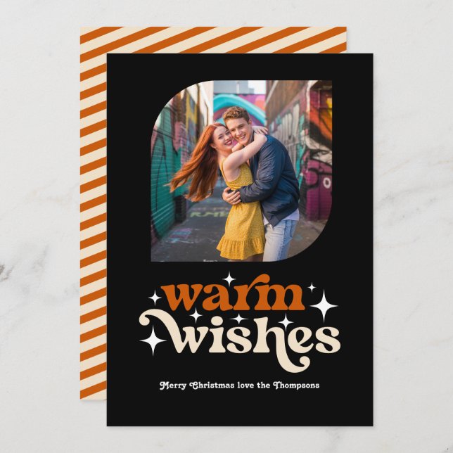Burnt Orange & Champagne Retro Christmas Photo Holiday Card (Front/Back)