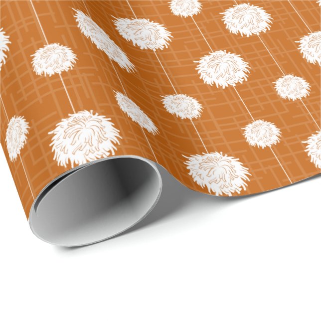 Burnt Orange Cheerleader Pom Pom Pattern Wrapping Paper (Roll Corner)