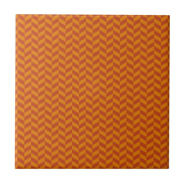 Burnt Orange Chevron Zig Zag Stripes Pattern Ceramic Tile (Front)