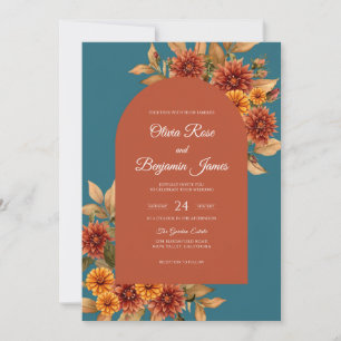 Burnt Orange Chrysanthemum Sage Wedding Invitation