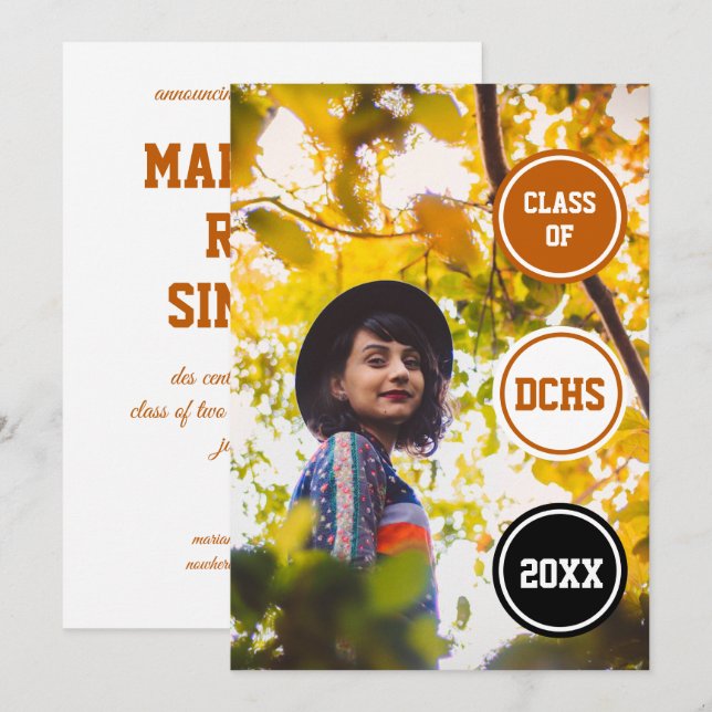 Burnt Orange Circles Photo Graduation Invitation (Front/Back)