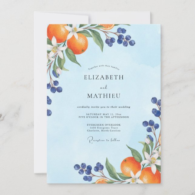 Burnt Orange Citrus Blossom Wedding Invitation (Front)