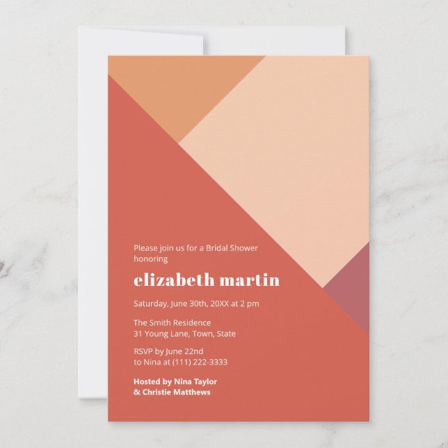 Burnt Orange Colour Block Bridal Shower Party Invitation (Front)