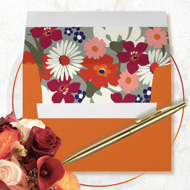 Burnt Orange Colourful Autumn Retro Modern Wedding Envelope (Creator Uploaded)
