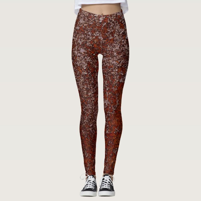 Burnt Orange Copper Rusted Metal Texture Leggings (Front)