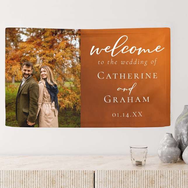 Burnt Orange Couple Photo Autumn Wedding Welcome Banner (Creator Uploaded)