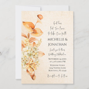 Burnt Orange Cream Floral Christian Wedding  Invitation