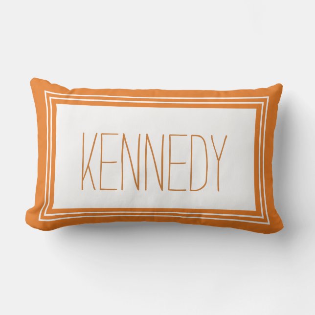 Burnt Orange Custom Monogram Name Keepsake Lumbar Cushion (Front)