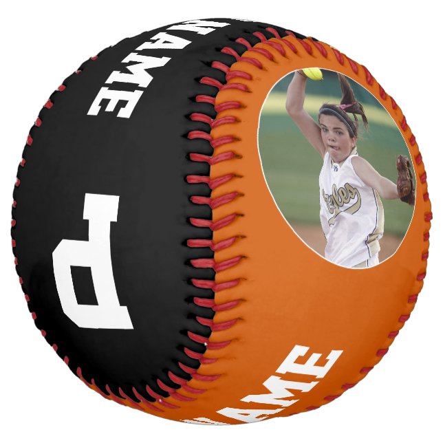 Burnt Orange Custom Player Photo Name and Number Softball (Angled)