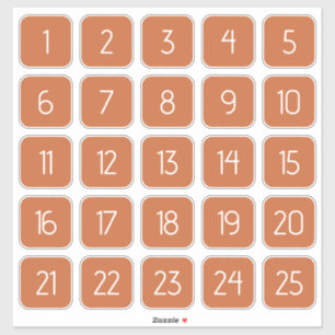 Burnt Orange Customizable Square Number Stickers 
