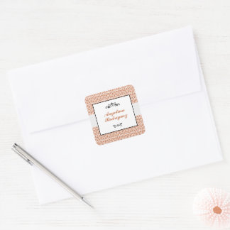 Burnt Orange Damask Pattern Graduation Square Sticker