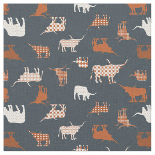 Burnt Orange & Dark Gray Patterned Longhorns Fabric