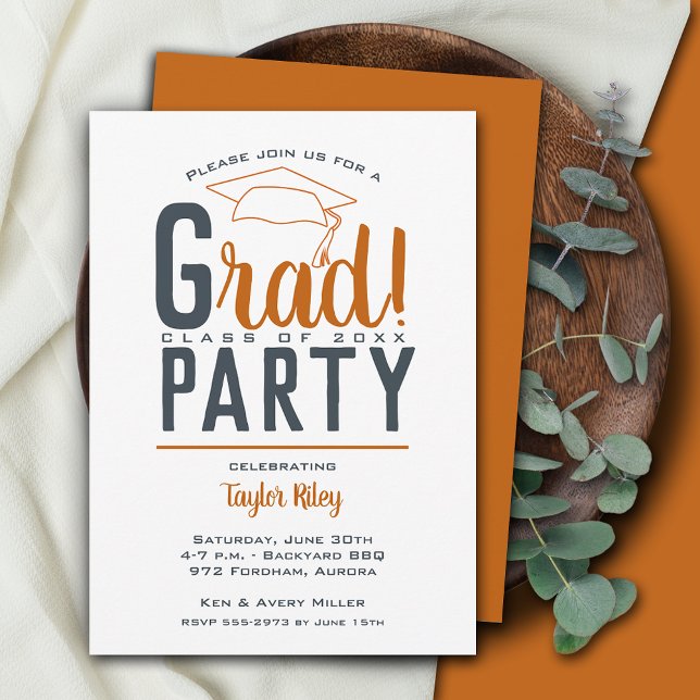 Burnt Orange Dark Grey Graduation Party Invitation (Creator Uploaded)