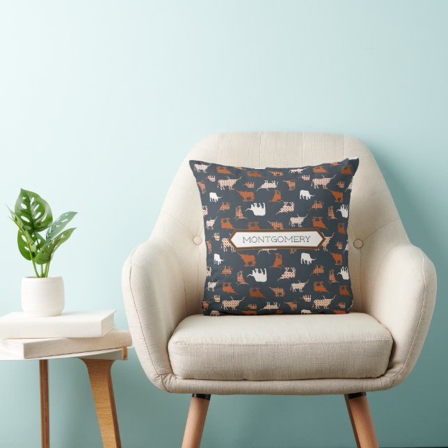 Burnt Orange & Dark Grey Patterned Longhorns Cushion (Chair)