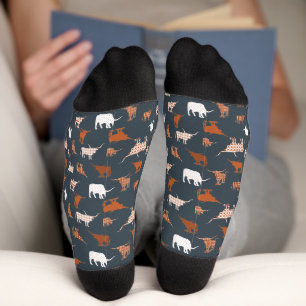 Burnt Orange & Dark Grey Patterned Longhorns Socks