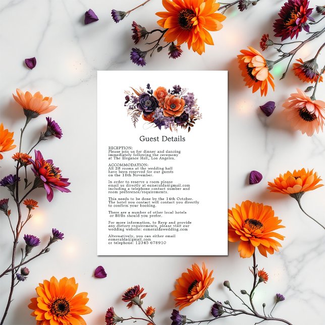 Burnt Orange, Dark Purple & Black Wedding Details Enclosure Card (Burnt Orange, Dark Purple & Black Wedding Details Enclosure Card)