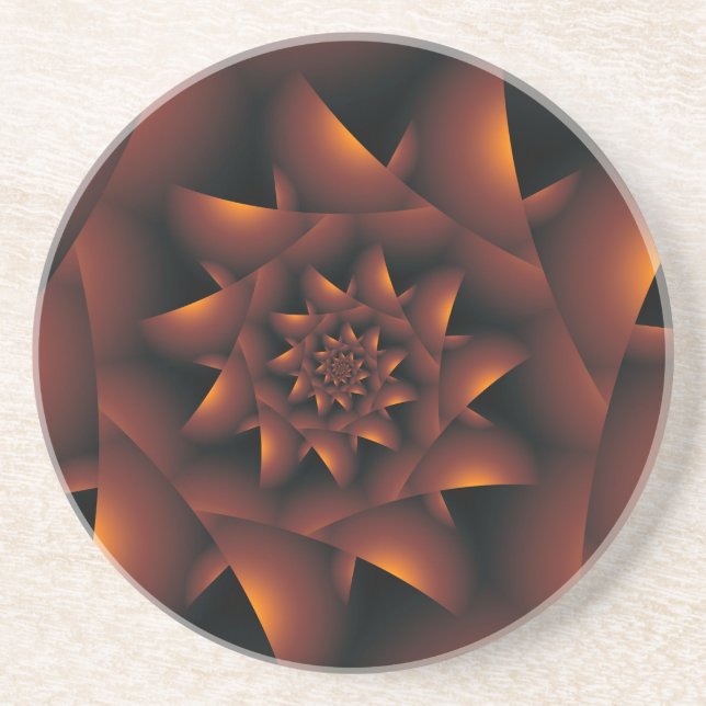 Burnt Orange Dark Spiral Fractal Coaster (Front)