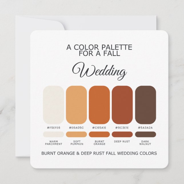 Burnt Orange Deep Rust Fall Wedding Palette Card (Front)