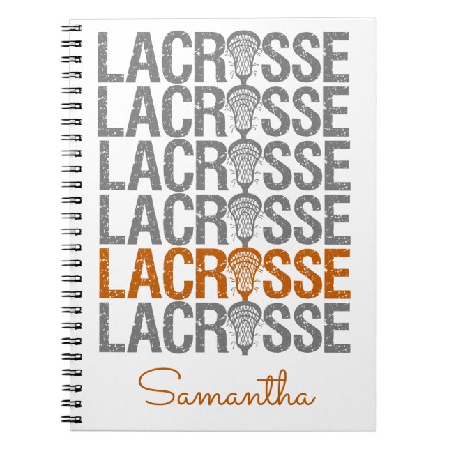 Burnt Orange Distressed Lacrosse Word Notebook (Front)